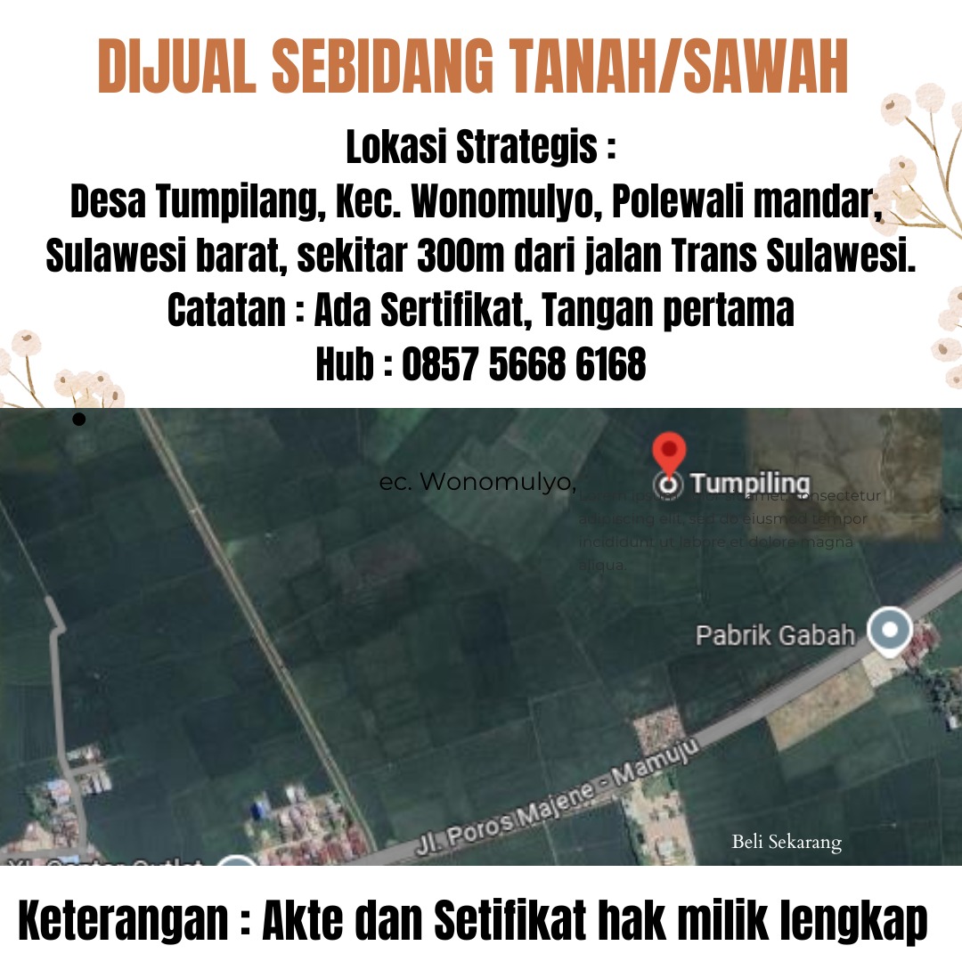 Dijual sebidang tanah di Tumpiling